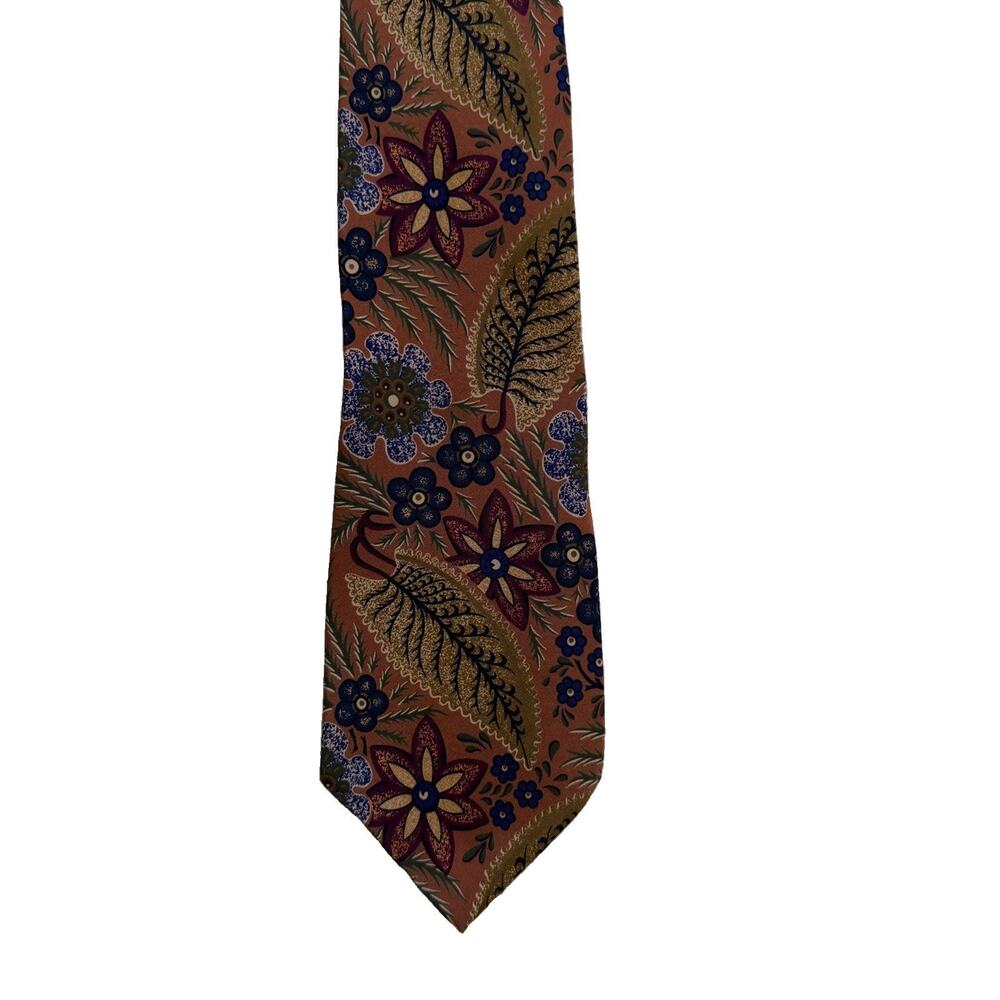 Chaps Ralph Lauren Mens Floral Mens Tie Brown Navy 100% Silk 3.75 x 57